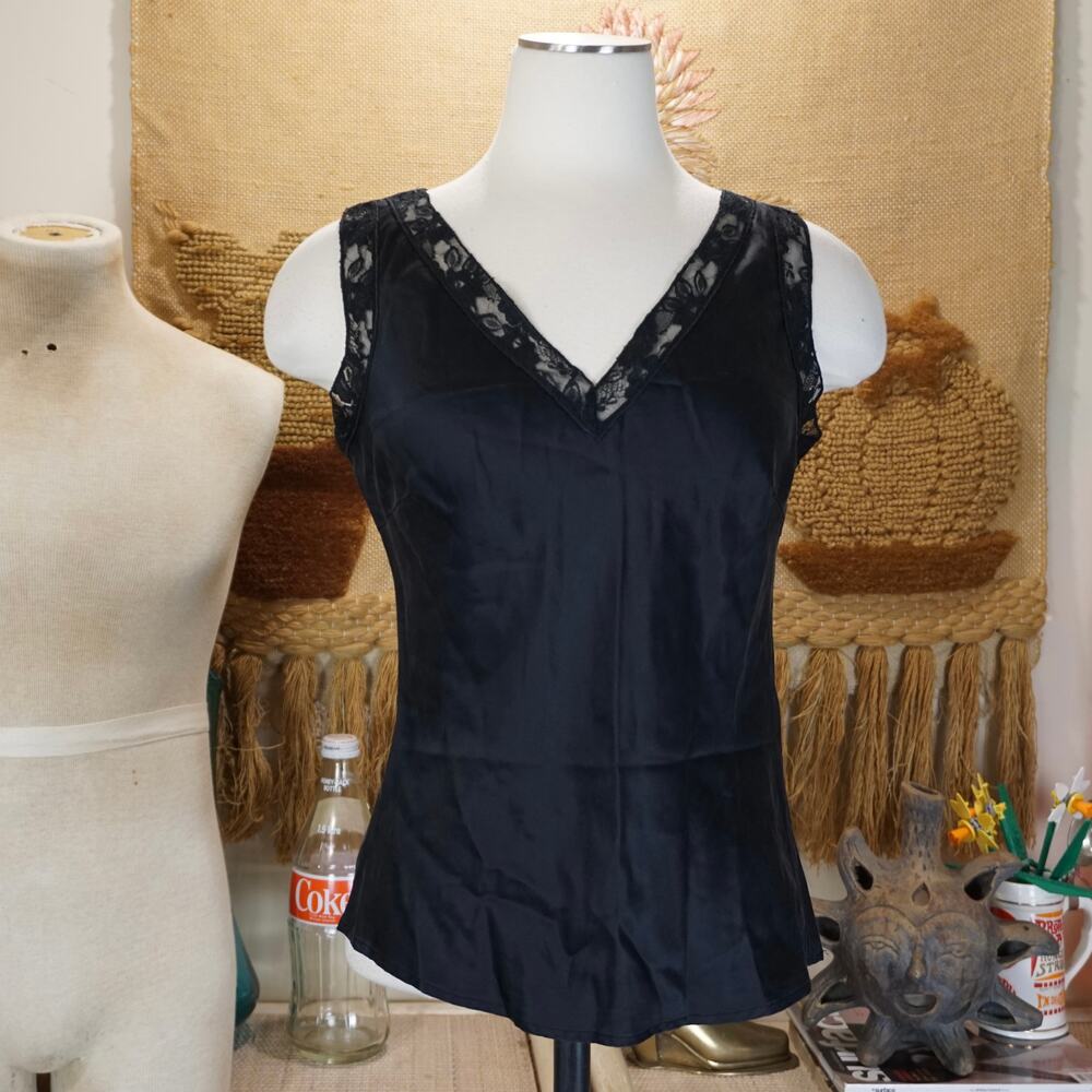 Vintage WDNY black silk v neck tank top